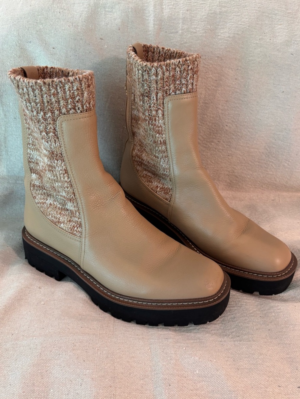 Sam Edelman Women's Laguna Knit Fitted Lug Sole Pull On Chelsea Ankle Boots